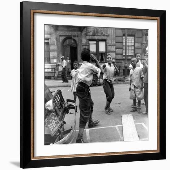 Two Boys Play-Fight While Other Children Look On, Harlem, 1938-Hansel Mieth-Framed Photographic Print