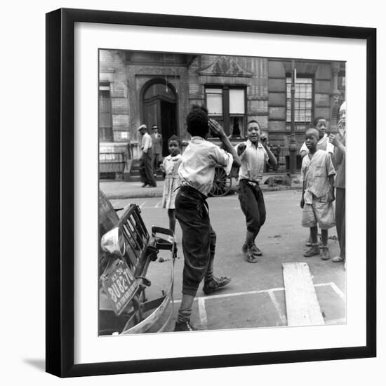 Two Boys Play-Fight While Other Children Look On, Harlem, 1938-Hansel Mieth-Framed Photographic Print