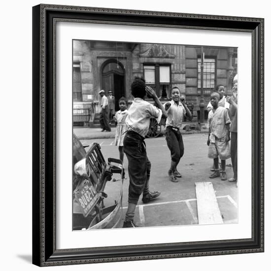 Two Boys Play-Fight While Other Children Look On, Harlem, 1938-Hansel Mieth-Framed Photographic Print