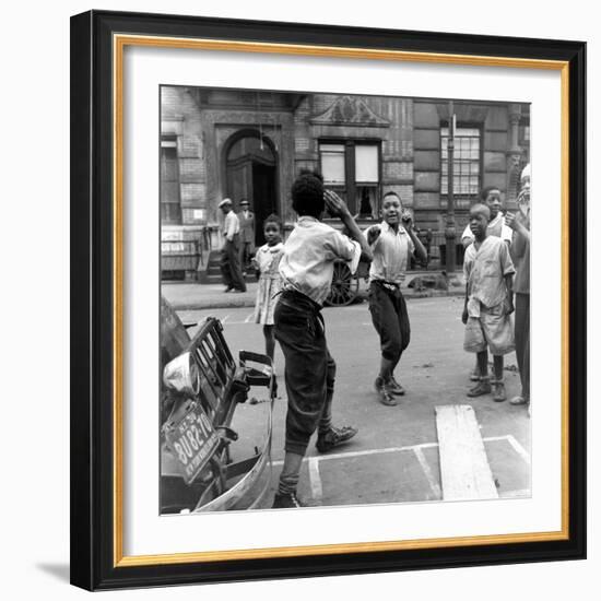 Two Boys Play-Fight While Other Children Look On, Harlem, 1938-Hansel Mieth-Framed Photographic Print