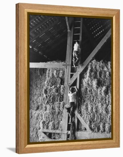 Two Boys Playing in a Barn-Ed Clark-Framed Premier Image Canvas