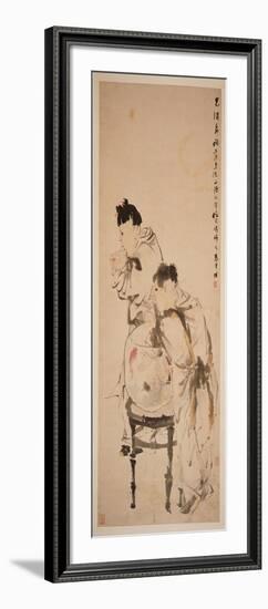 Two Boys Playing with Goldfish, 1879 (Hanging Scroll, Ink and Colour on Paper)-Ren Yi-Framed Giclee Print