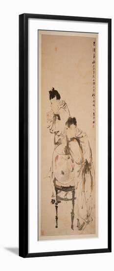 Two Boys Playing with Goldfish, 1879 (Hanging Scroll, Ink and Colour on Paper)-Ren Yi-Framed Giclee Print