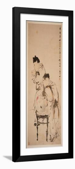 Two Boys Playing with Goldfish, 1879 (Hanging Scroll, Ink and Colour on Paper)-Ren Yi-Framed Giclee Print