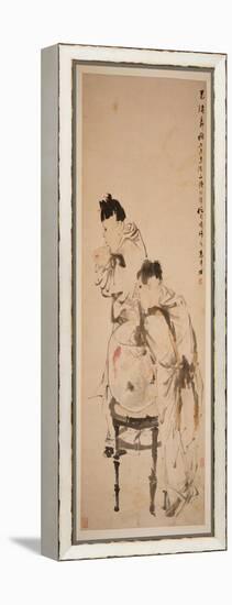 Two Boys Playing with Goldfish, 1879 (Hanging Scroll, Ink and Colour on Paper)-Ren Yi-Framed Premier Image Canvas