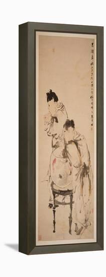 Two Boys Playing with Goldfish, 1879 (Hanging Scroll, Ink and Colour on Paper)-Ren Yi-Framed Premier Image Canvas