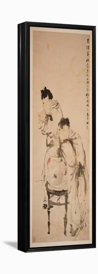 Two Boys Playing with Goldfish, 1879 (Hanging Scroll, Ink and Colour on Paper)-Ren Yi-Framed Premier Image Canvas