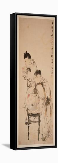 Two Boys Playing with Goldfish, 1879 (Hanging Scroll, Ink and Colour on Paper)-Ren Yi-Framed Premier Image Canvas