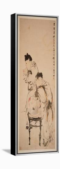 Two Boys Playing with Goldfish, 1879 (Hanging Scroll, Ink and Colour on Paper)-Ren Yi-Framed Premier Image Canvas