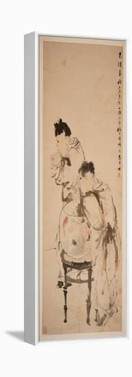 Two Boys Playing with Goldfish, 1879 (Hanging Scroll, Ink and Colour on Paper)-Ren Yi-Framed Premier Image Canvas