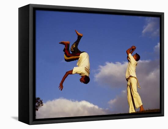 Two Boys Practice Capoeira, the Brazilian Martial Art-Camilla Watson-Framed Premier Image Canvas