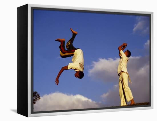 Two Boys Practice Capoeira, the Brazilian Martial Art-Camilla Watson-Framed Premier Image Canvas