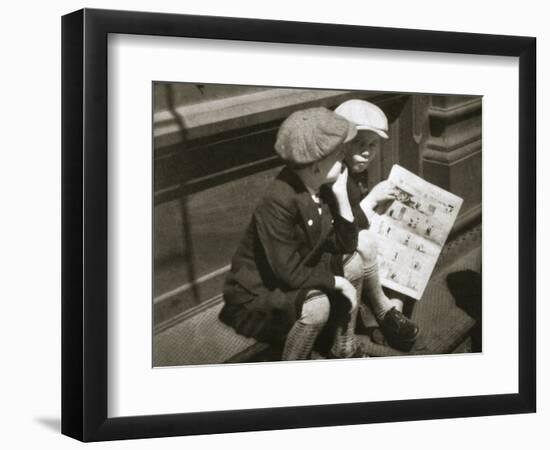 Two boys reading the comic section of the Sunday paper, New York, USA, 1931-Unknown-Framed Photographic Print