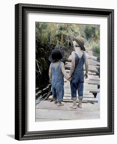Two Boys Walking on Bridge Hand-In-Hand-Nora Hernandez-Framed Giclee Print