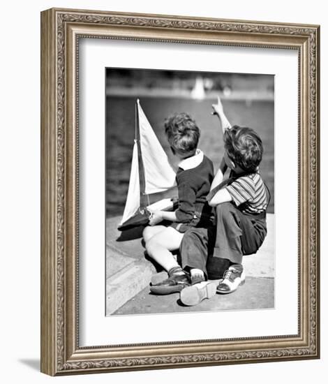 Two Boys with Sail Boat-null-Framed Giclee Print