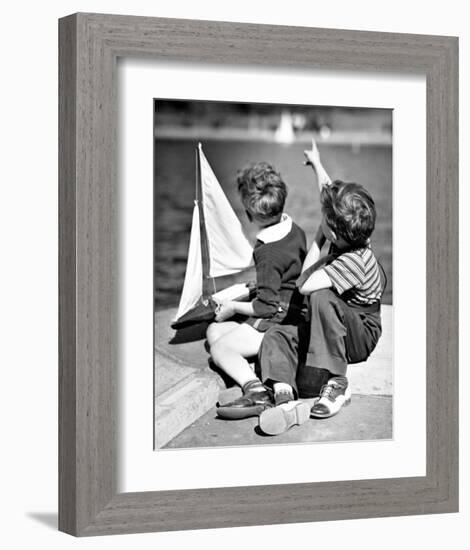 Two Boys with Sail Boat-null-Framed Giclee Print