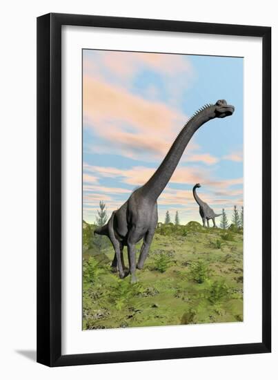 Two Brachiosaurus Dinosaurs in a Prehistoric Environment-null-Framed Art Print