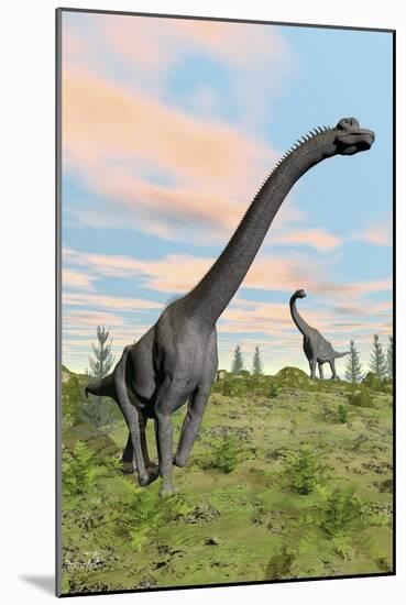 Two Brachiosaurus Dinosaurs in a Prehistoric Environment-null-Mounted Art Print