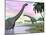Two Brachiosaurus Dinosaurs in Landscape with Water and Palm Trees-null-Mounted Art Print