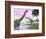 Two Brachiosaurus Dinosaurs in Landscape with Water and Palm Trees-null-Framed Premium Giclee Print