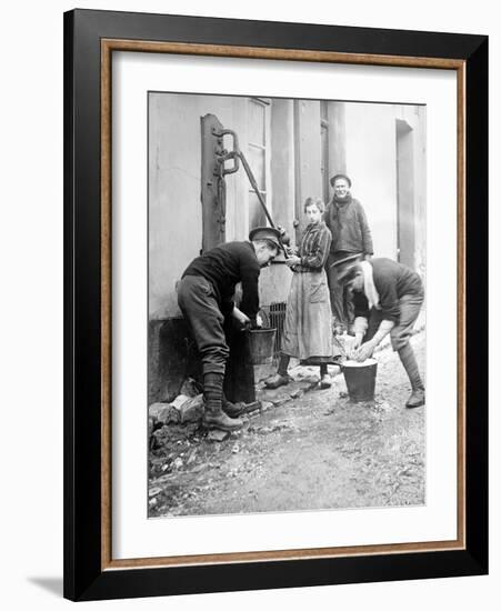 Two British Soldiers Having a Wash by a Water Pump C.1914-18-null-Framed Photographic Print
