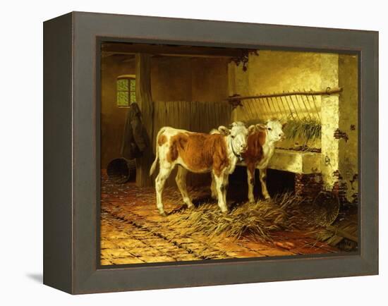 Two Calves in a Barn-Walter Hunt-Framed Premier Image Canvas