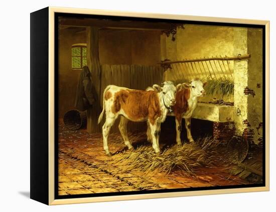Two Calves in a Barn-Walter Hunt-Framed Premier Image Canvas