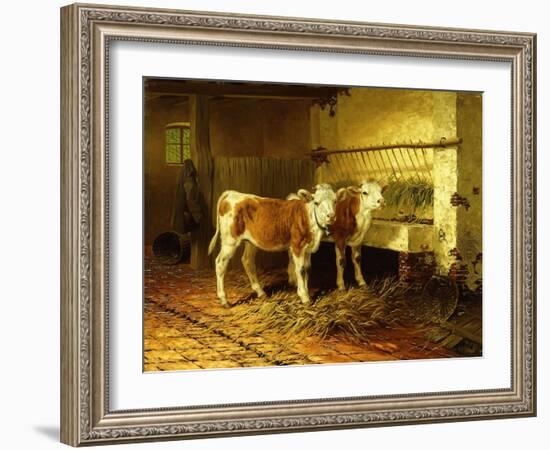 Two Calves in a Barn-Walter Hunt-Framed Giclee Print