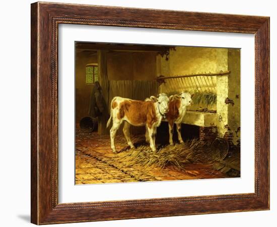 Two Calves in a Barn-Walter Hunt-Framed Giclee Print