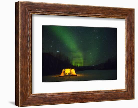 Two Campers Drinking a Bottle of Wine in a Tent under the Northern Lights-Jami Tarris-Framed Photographic Print