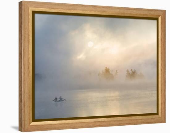 Two Canoers Paddling, Cranberry Lake, Adirondack State Park, New York, USA-Charles Sleicher-Framed Premier Image Canvas