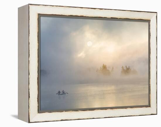 Two Canoers Paddling, Cranberry Lake, Adirondack State Park, New York, USA-Charles Sleicher-Framed Premier Image Canvas