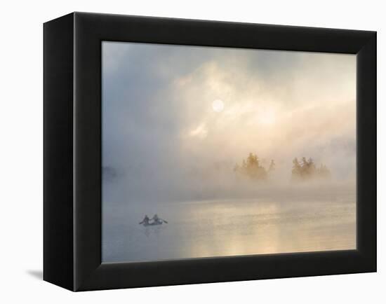 Two Canoers Paddling, Cranberry Lake, Adirondack State Park, New York, USA-Charles Sleicher-Framed Premier Image Canvas