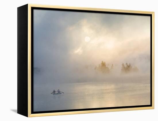 Two Canoers Paddling, Cranberry Lake, Adirondack State Park, New York, USA-Charles Sleicher-Framed Premier Image Canvas