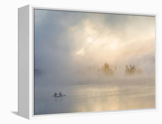 Two Canoers Paddling, Cranberry Lake, Adirondack State Park, New York, USA-Charles Sleicher-Framed Premier Image Canvas