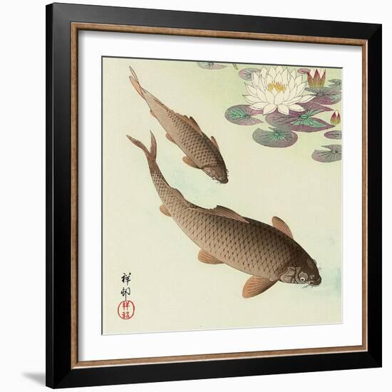 Two Carp and Water Lily Pad-Koson Ohara-Framed Giclee Print