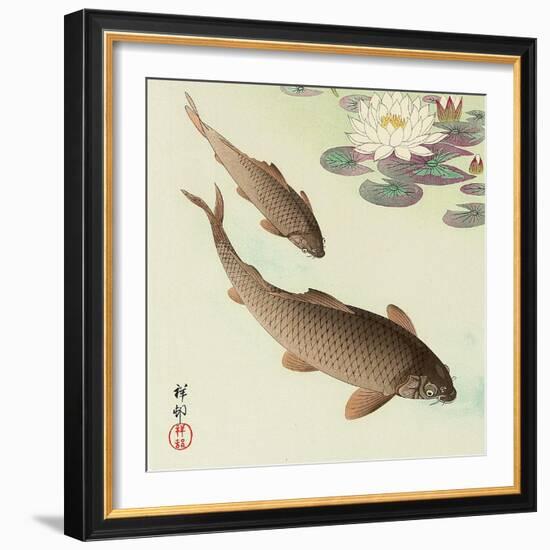 Two Carp and Water Lily Pad-Koson Ohara-Framed Giclee Print