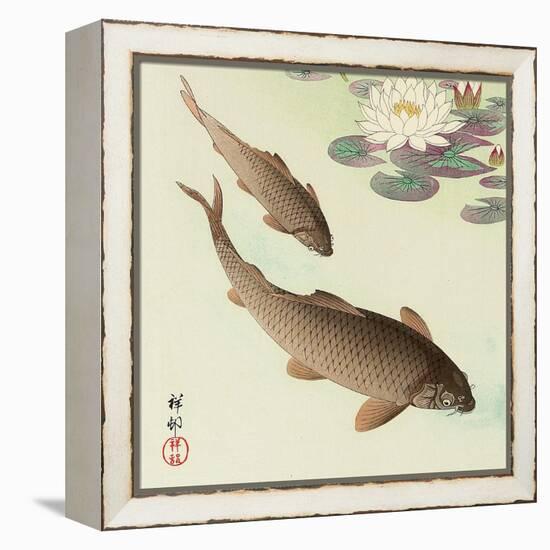 Two Carp and Water Lily Pad-Koson Ohara-Framed Premier Image Canvas