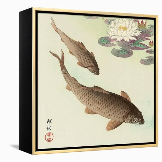 Two Carp and Water Lily Pad-Koson Ohara-Framed Premier Image Canvas