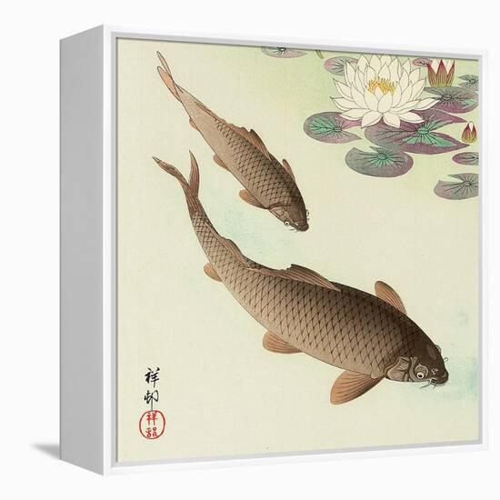 Two Carp and Water Lily Pad-Koson Ohara-Framed Premier Image Canvas