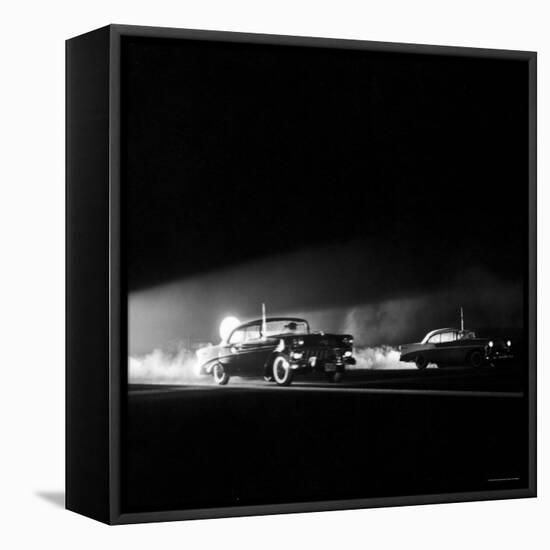 Two Cars in Drag Race-Hank Walker-Framed Premier Image Canvas