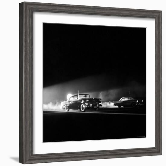 Two Cars in Drag Race-Hank Walker-Framed Photographic Print