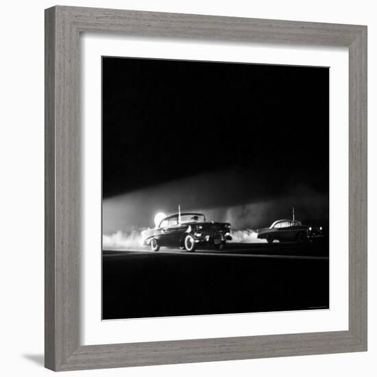 Two Cars in Drag Race-Hank Walker-Framed Photographic Print