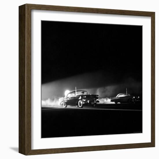 Two Cars in Drag Race-Hank Walker-Framed Photographic Print