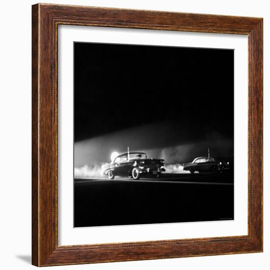 Two Cars in Drag Race-Hank Walker-Framed Photographic Print