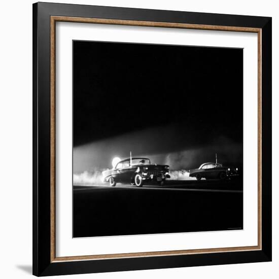 Two Cars in Drag Race-Hank Walker-Framed Photographic Print