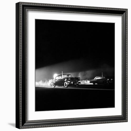 Two Cars in Drag Race-Hank Walker-Framed Photographic Print