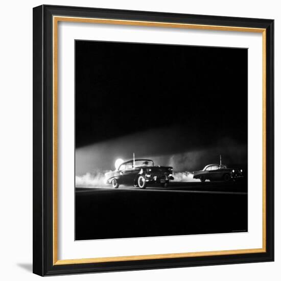 Two Cars in Drag Race-Hank Walker-Framed Photographic Print