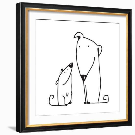 Two Cartoon Brown Dog Parent and Kid. Animal Pet Friend, Drawing Puppy, Breed Doggy, Vector Illustr-Popmarleo-Framed Art Print