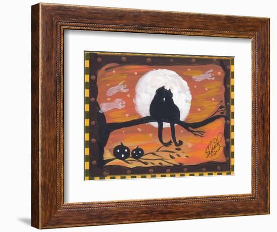 Two Cat in Full Moon halloween Night-sylvia pimental-Framed Art Print